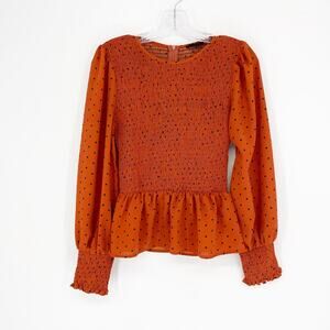 Mittoshop Long Sleeve Polkadot Smocked Top Size Small